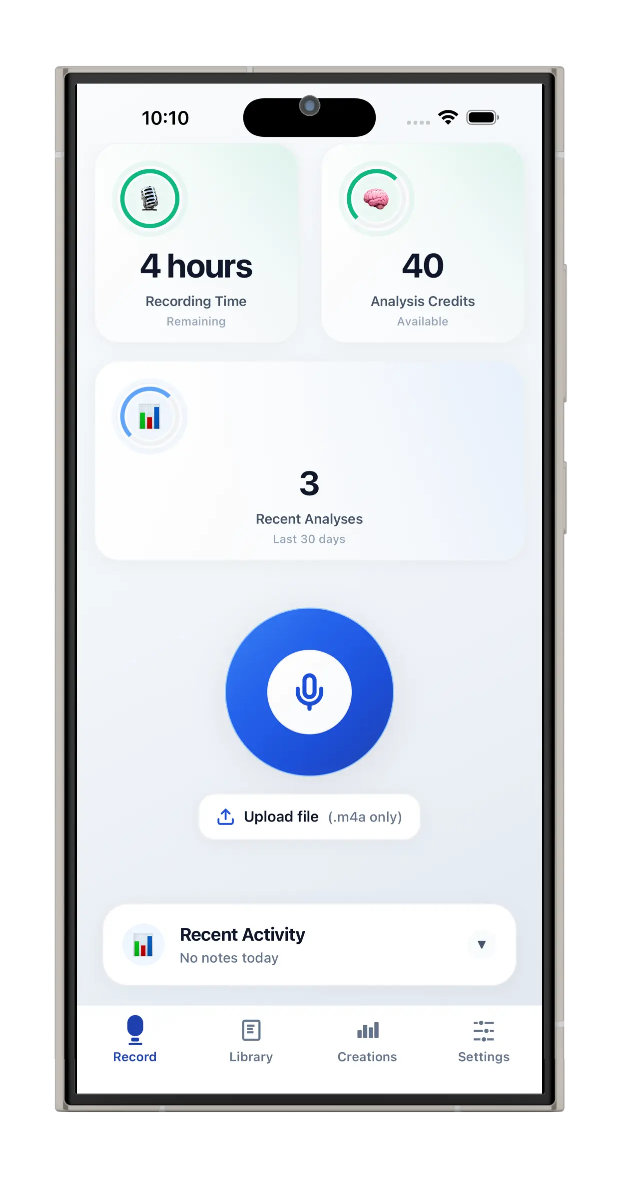 Side Note mobile app interface showing voice recording button and AI writing transformation features